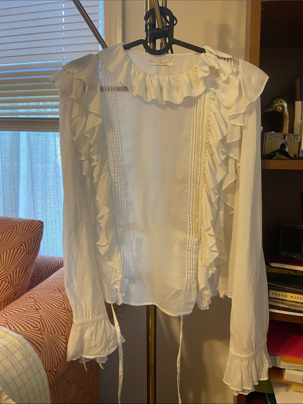 Ruffled Tie-Waist Women's Blouse - Salt - Picture 2 of 4